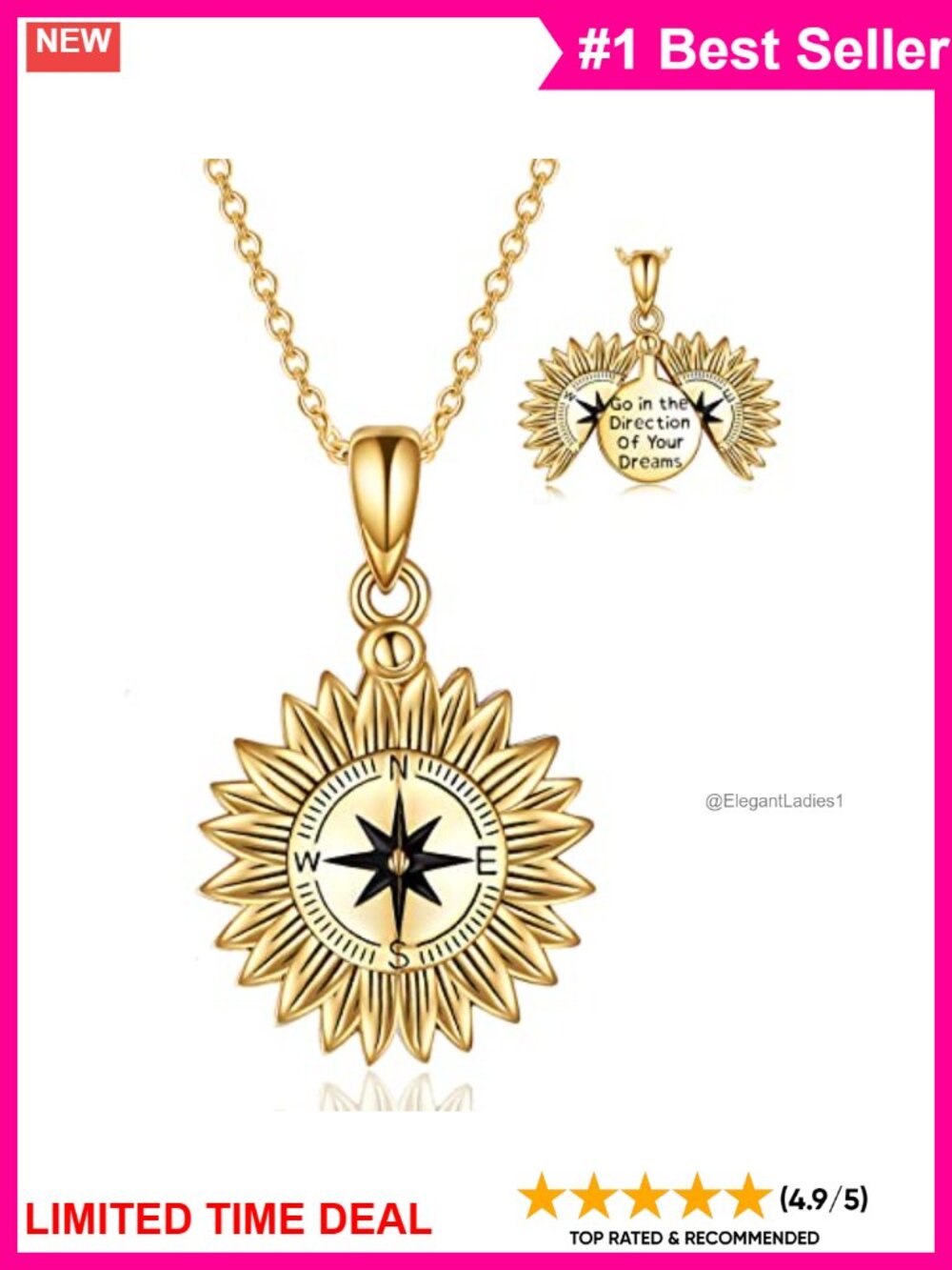 Sterling Silver Sunflower Locket Necklace Engraved Pendant Gift